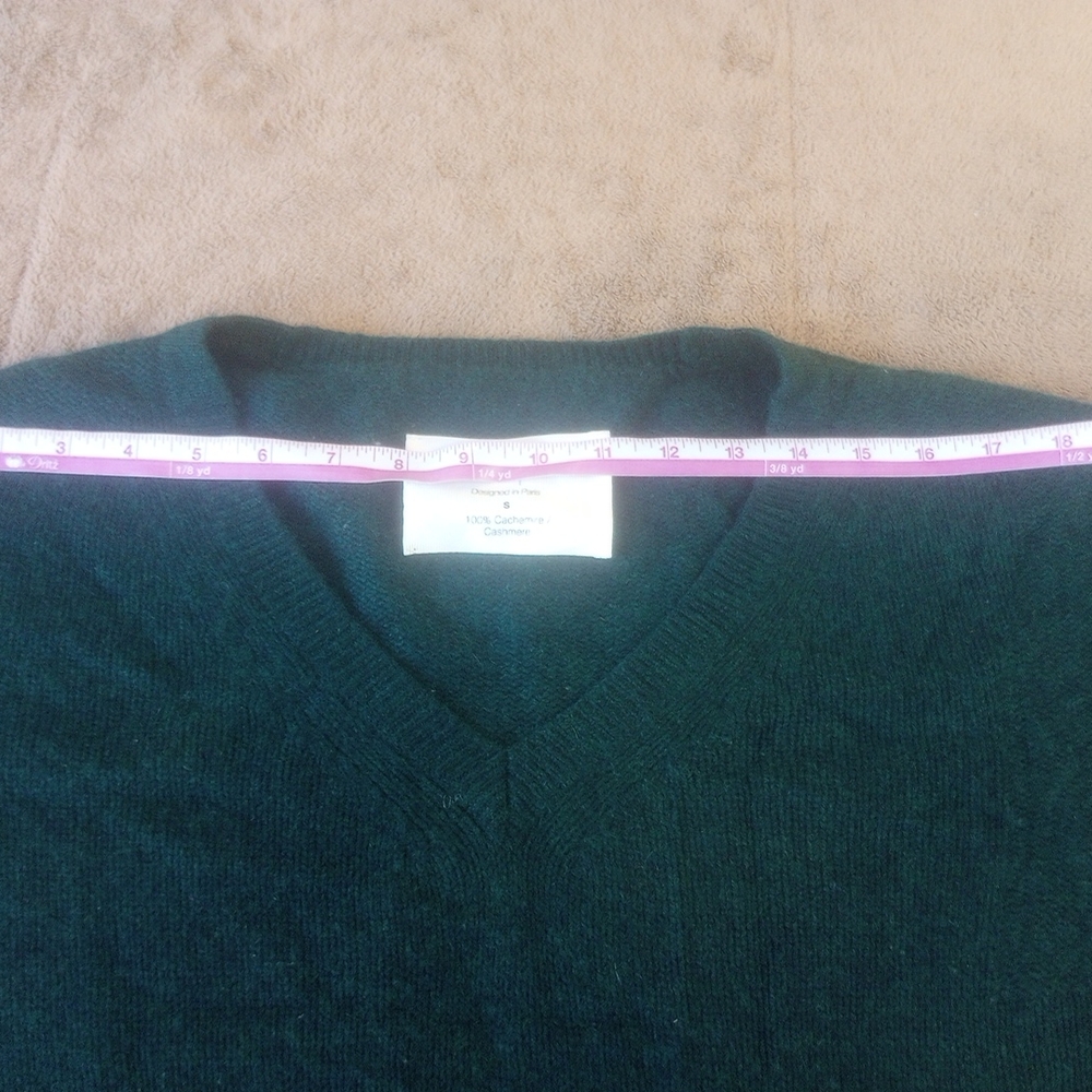 Fine Colection Designe In Paris 100%CashmereWomen's V-Neck Sweater - Dark Green - Picture 8 of 11